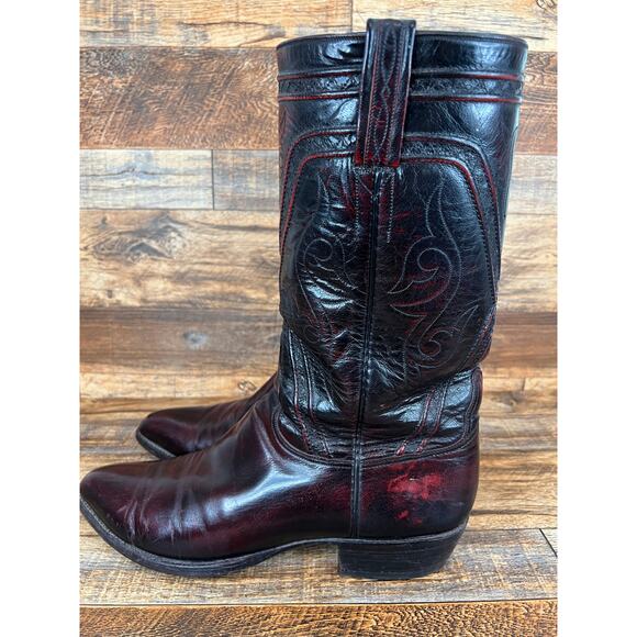 Lucchese Black Cherry Red Leather Cowboy Boots Men\'s 10.5C Western Country main image 7